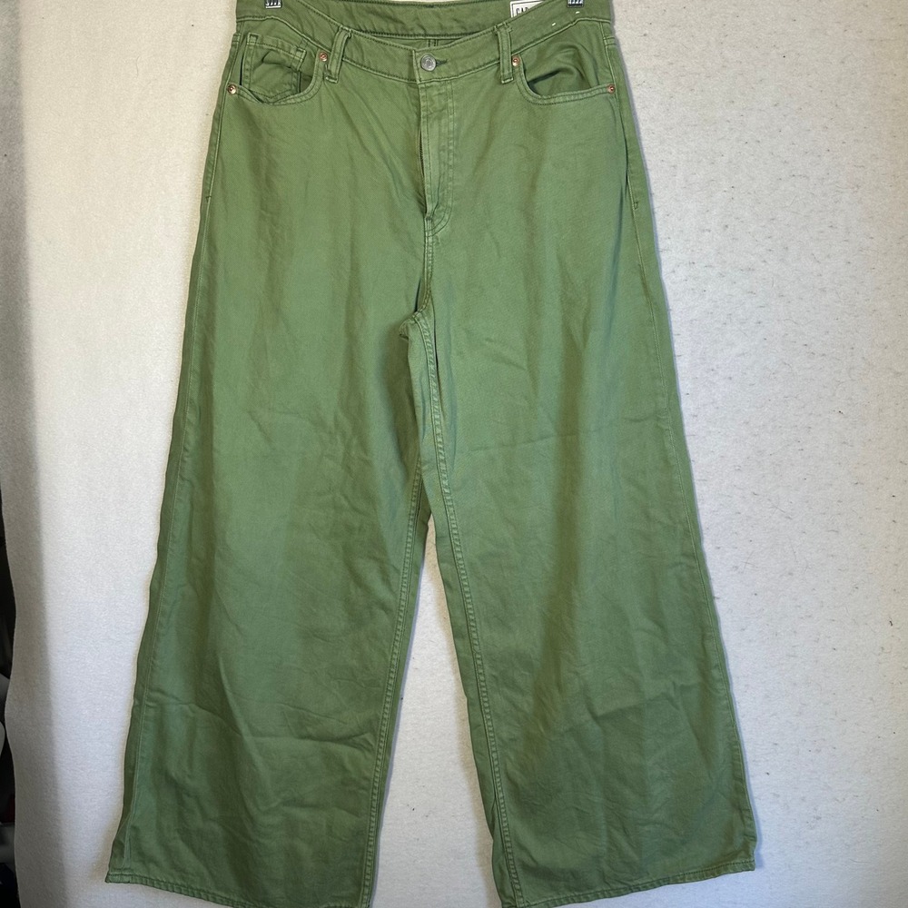 Gap Baggy Mid Rise Ultrasoft Denim Jeans Sage Green Wide Leg Pants Size 30 10R